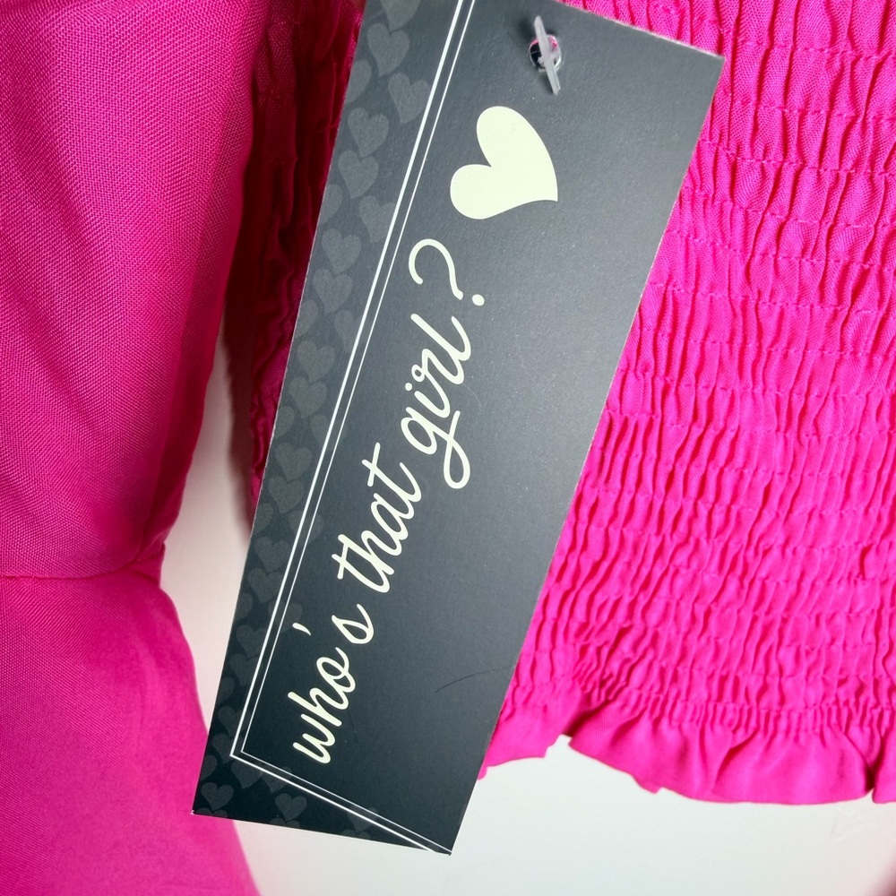 Who’s that girl pink top Medium NWT Chic Fuchsia Off-Shoulder Blouse vacation - Picture 3 of 8